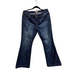 Cabi Womens Dark Wash Denim Jeans Style #881R Size 10 Flared Leg Mid-Rise Classi